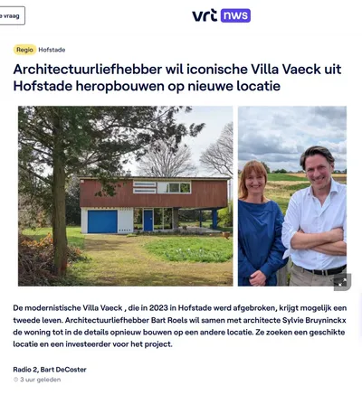VRT - Architectuurliefhebber wil iconische Villa Vaeck uit Hofstade heropbouwen op nieuwe locatie